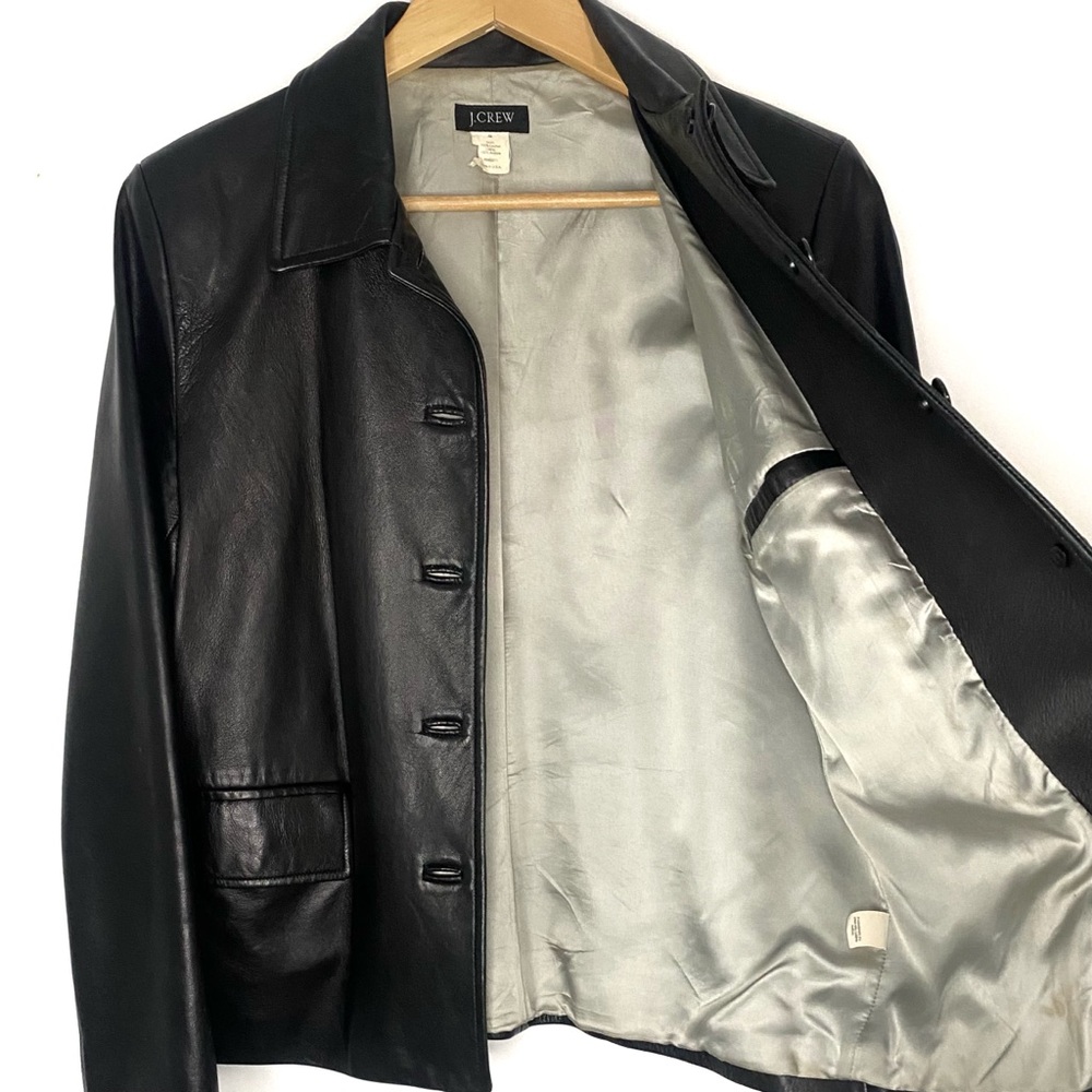 Vintage J.Crew Women’s Black Button Front Genuine Leather Jacket Made In USA M - Picture 4 of 9